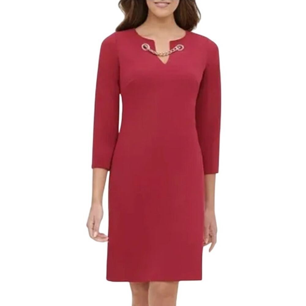 New Tommy Hilfiger Maroon‎ Chain Long Sleeve Dress